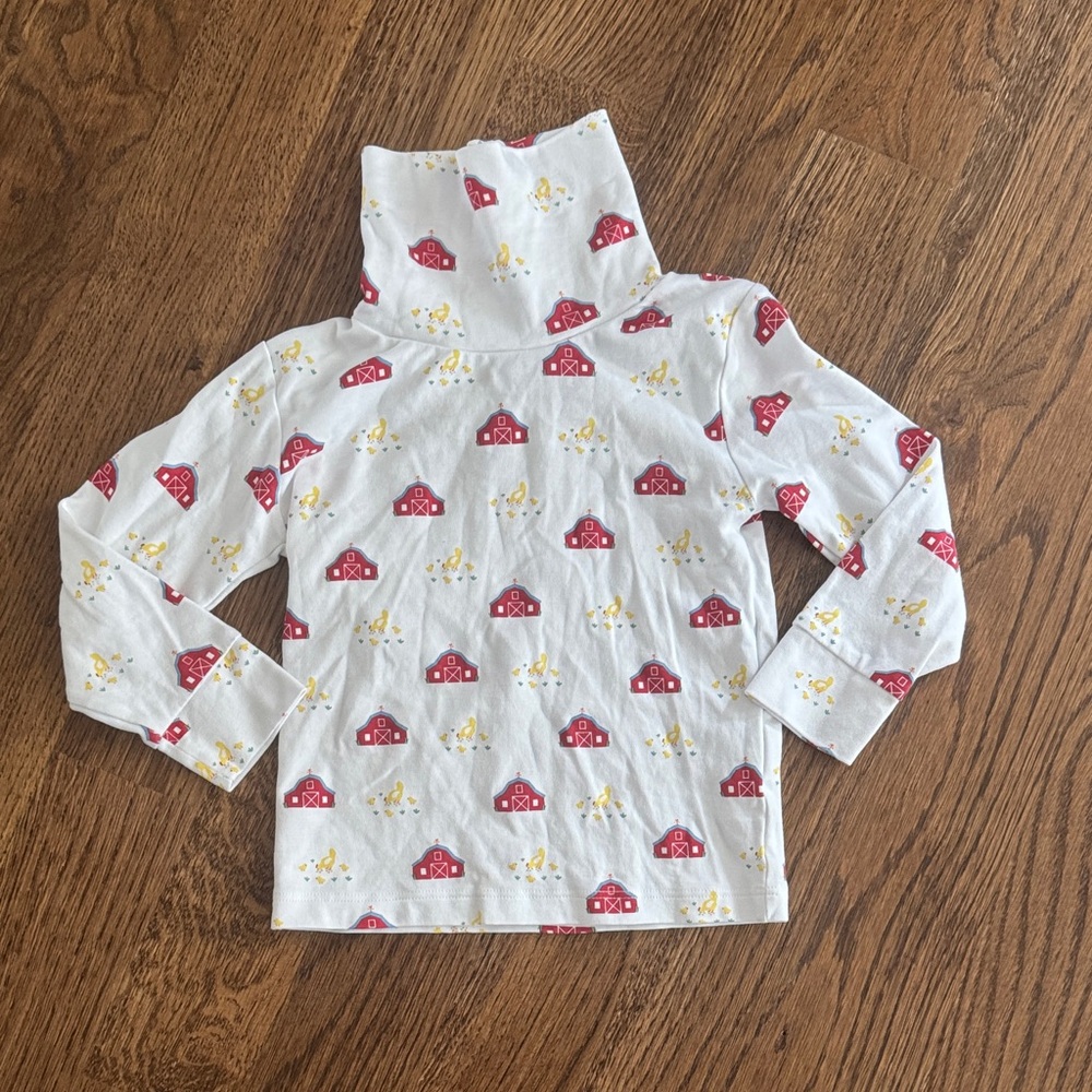 Little English White Long Sleeve Top with Farm Detail Print